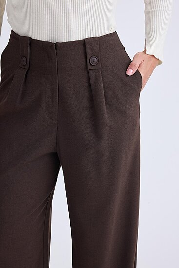 Düğme Detaylı Geniş Paça Pantolon - 15