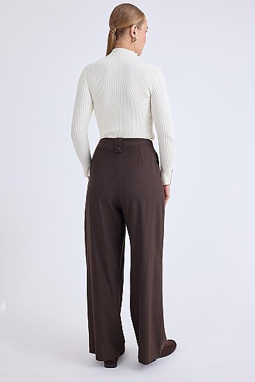 Düğme Detaylı Geniş Paça Pantolon - 17