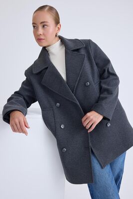 Düğmeli Büyük Cepli Kısa Kaşe Kaban - Thumbnail (9)