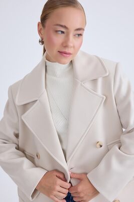 Düğmeli Büyük Cepli Kısa Kaşe Kaban - Thumbnail (14)