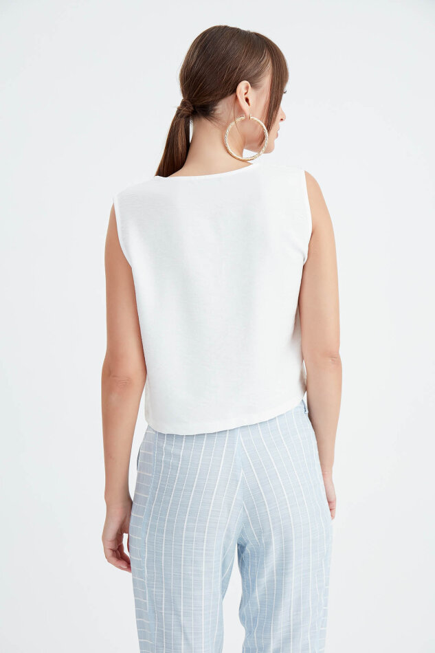 Düğmeli Crop Yelek - 4