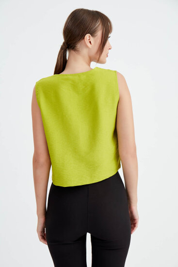 Düğmeli Crop Yelek - 9