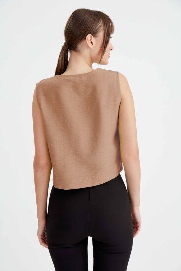 Düğmeli Crop Yelek - 13