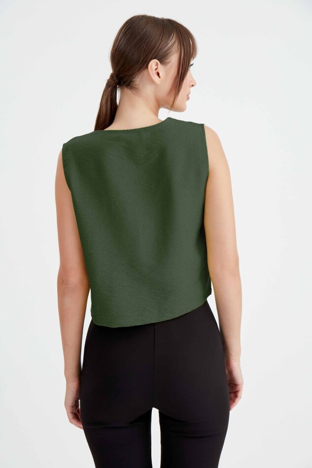 Düğmeli Crop Yelek - 17