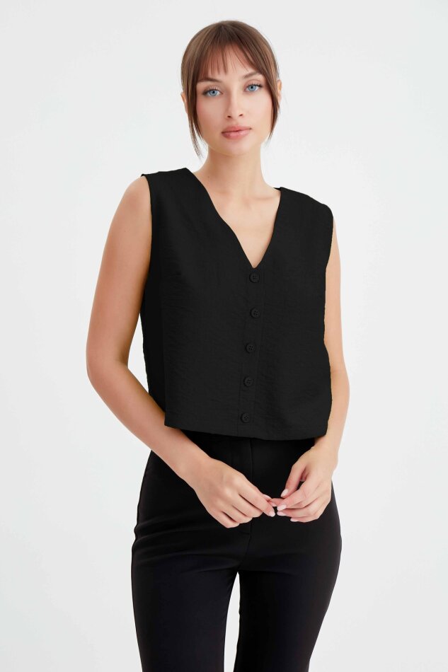 Düğmeli Crop Yelek - 19