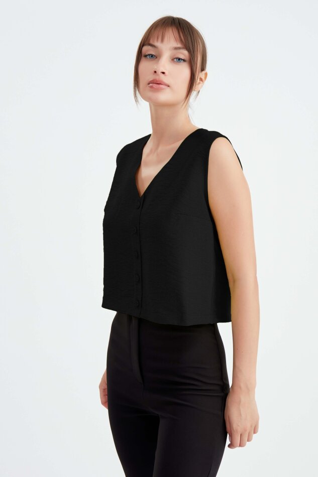 Düğmeli Crop Yelek - 18