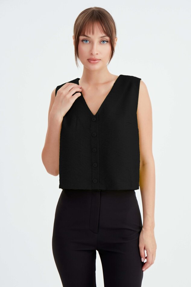 Düğmeli Crop Yelek - 20