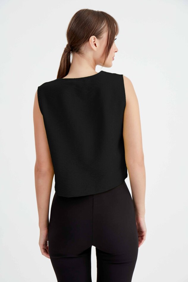 Düğmeli Crop Yelek - 21