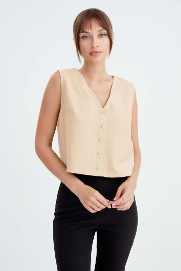 Düğmeli Crop Yelek - 22