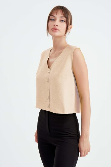 Düğmeli Crop Yelek - 24