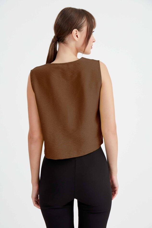 Düğmeli Crop Yelek - 29