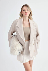 Düğmeli Kısa Kaşe Kaban - 2