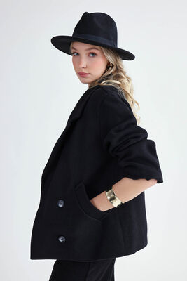 Düğmeli Kısa Kaşe Kaban - Thumbnail (12)