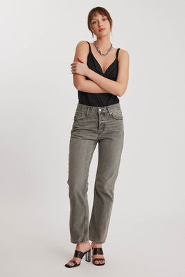 Düğmeli Mom Fit Jean Gri (1)