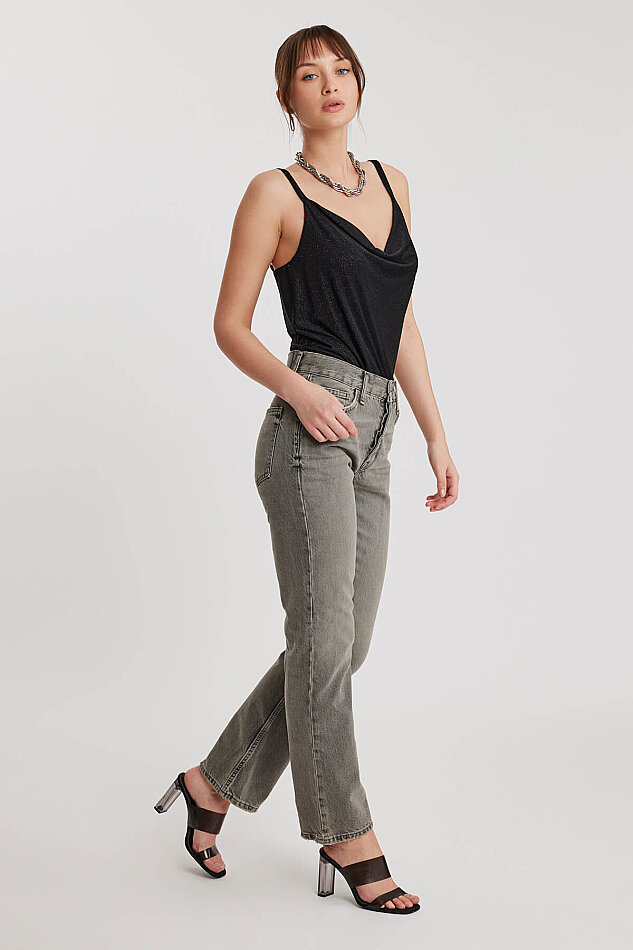 Düğmeli Mom Fit Jean Gri - 3
