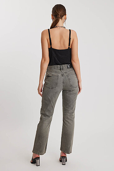 Düğmeli Mom Fit Jean Gri - 5