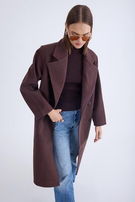 Düğmeli Uzun Kaşe Kaban - Thumbnail (14)