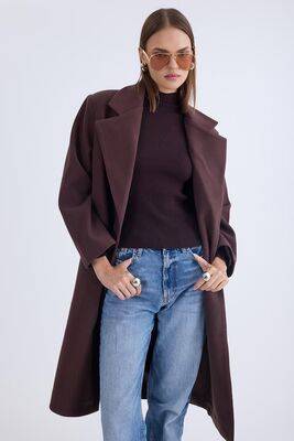 Düğmeli Uzun Kaşe Kaban - Thumbnail (3)