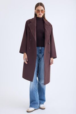 Düğmeli Uzun Kaşe Kaban - Thumbnail (2)