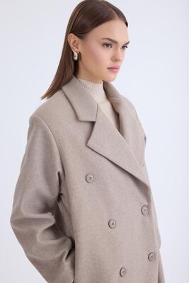 Düğmeli Uzun Kaşe Kaban - Thumbnail (18)