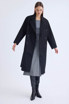 Düğmeli Uzun Kaşe Kaban - Thumbnail (8)