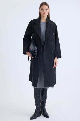 Düğmeli Uzun Kaşe Kaban - Thumbnail (7)