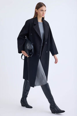 Düğmeli Uzun Kaşe Kaban - Thumbnail (13)