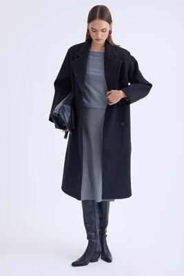 Düğmeli Uzun Kaşe Kaban - Thumbnail (9)