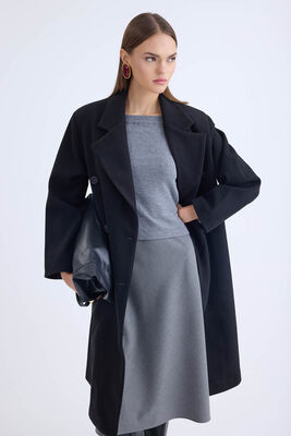 Düğmeli Uzun Kaşe Kaban - Thumbnail (11)