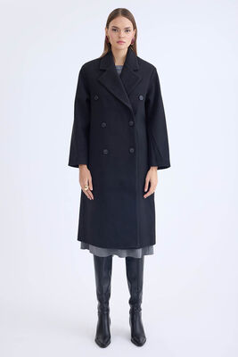 Düğmeli Uzun Kaşe Kaban - Thumbnail (10)