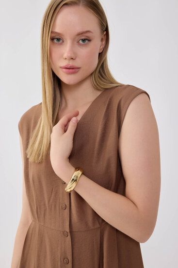 Düğmeli V Yaka Elbise - 25