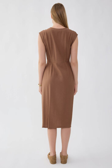 Düğmeli V Yaka Elbise - 22