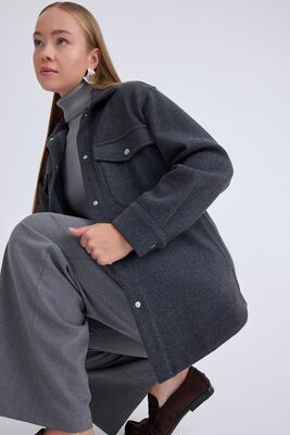 Düşük Omuz Cepli Kaşe Ceket - Thumbnail (5)