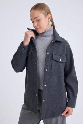 Düşük Omuz Cepli Kaşe Ceket - Thumbnail (4)