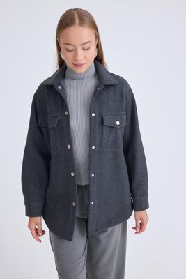 Düşük Omuz Cepli Kaşe Ceket - Thumbnail (6)