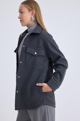 Düşük Omuz Cepli Kaşe Ceket - Thumbnail (7)