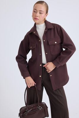 Düşük Omuz Cepli Kaşe Ceket - Thumbnail (9)