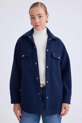 Düşük Omuz Cepli Kaşe Ceket - Thumbnail (13)