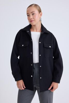 Düşük Omuz Cepli Kaşe Ceket - Thumbnail (2)