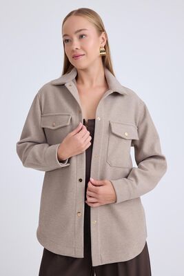 Düşük Omuz Cepli Kaşe Ceket - Thumbnail (18)