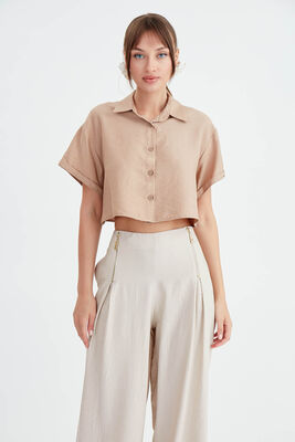 Düşük Omuz Crop Gömlek