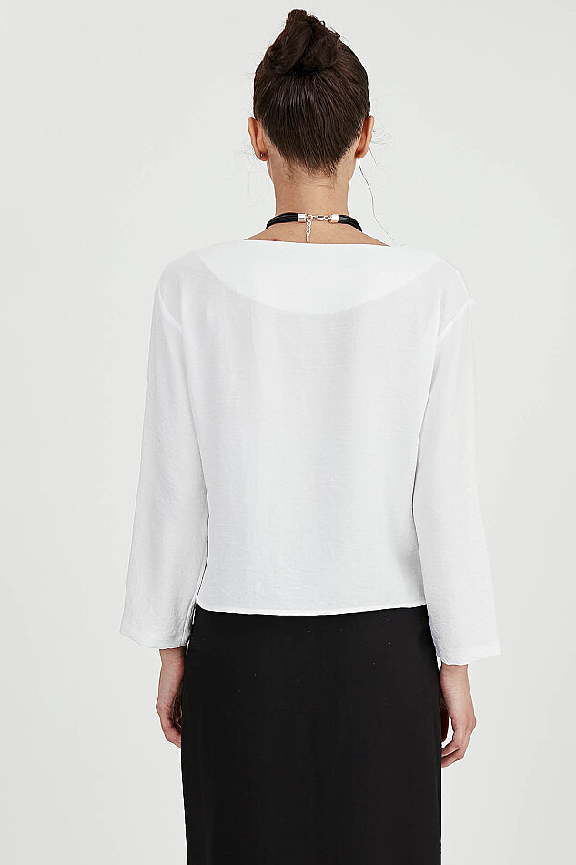 Düşük Omuz Hakim Yaka Bluz - 11