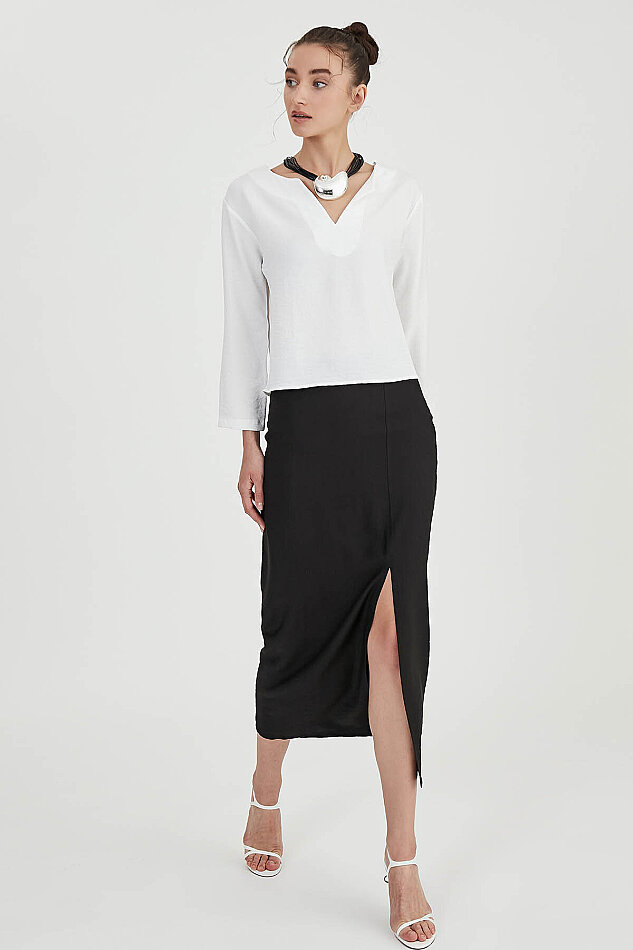 Düşük Omuz Hakim Yaka Bluz - 8