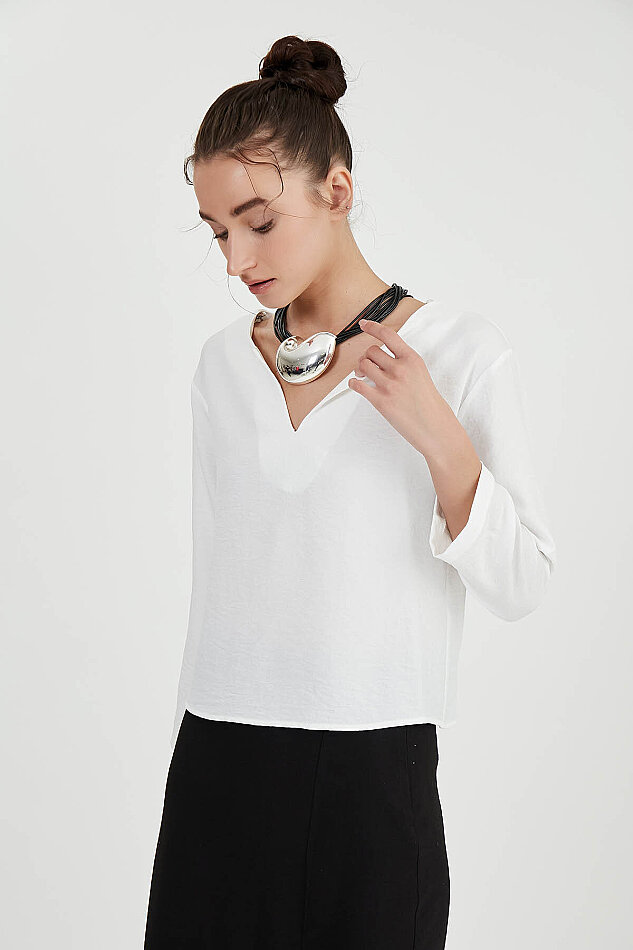 Düşük Omuz Hakim Yaka Bluz - 10