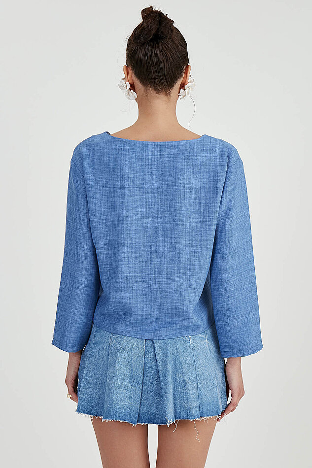 Düşük Omuz Hakim Yaka Bluz - 6