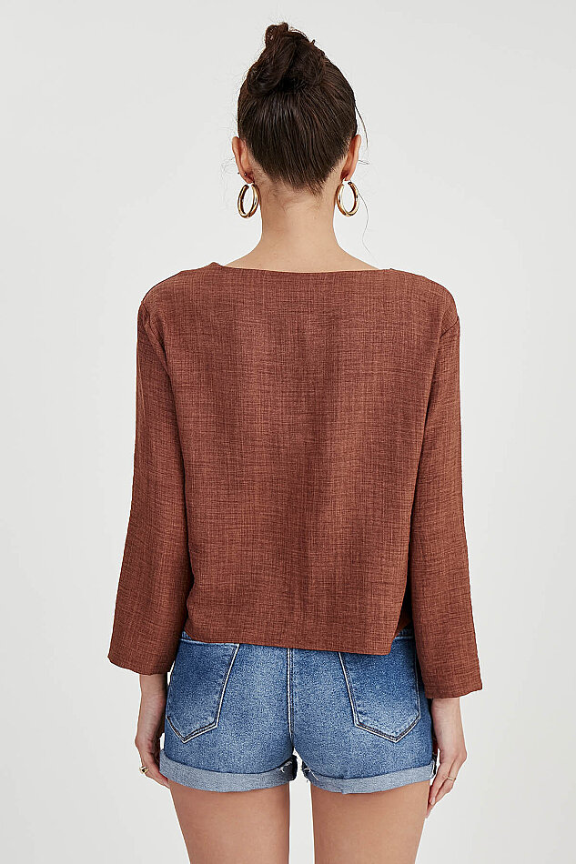 Düşük Omuz Hakim Yaka Bluz - 16