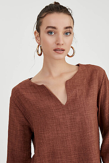 Düşük Omuz Hakim Yaka Bluz - 14