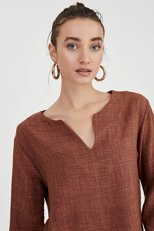 Düşük Omuz Hakim Yaka Bluz - 14