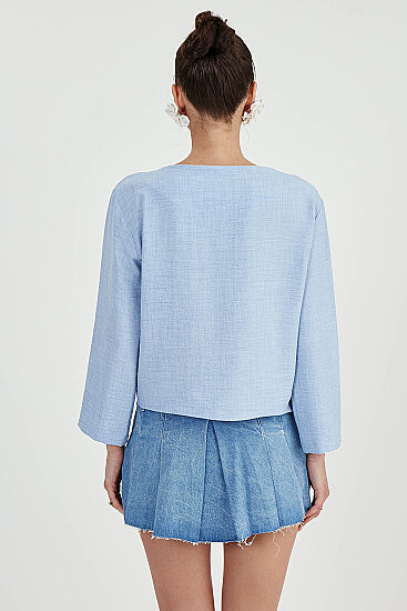 Düşük Omuz Hakim Yaka Bluz - 21