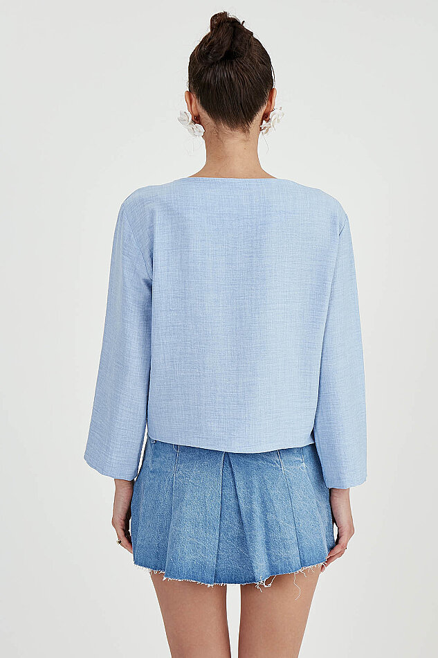 Düşük Omuz Hakim Yaka Bluz - 21